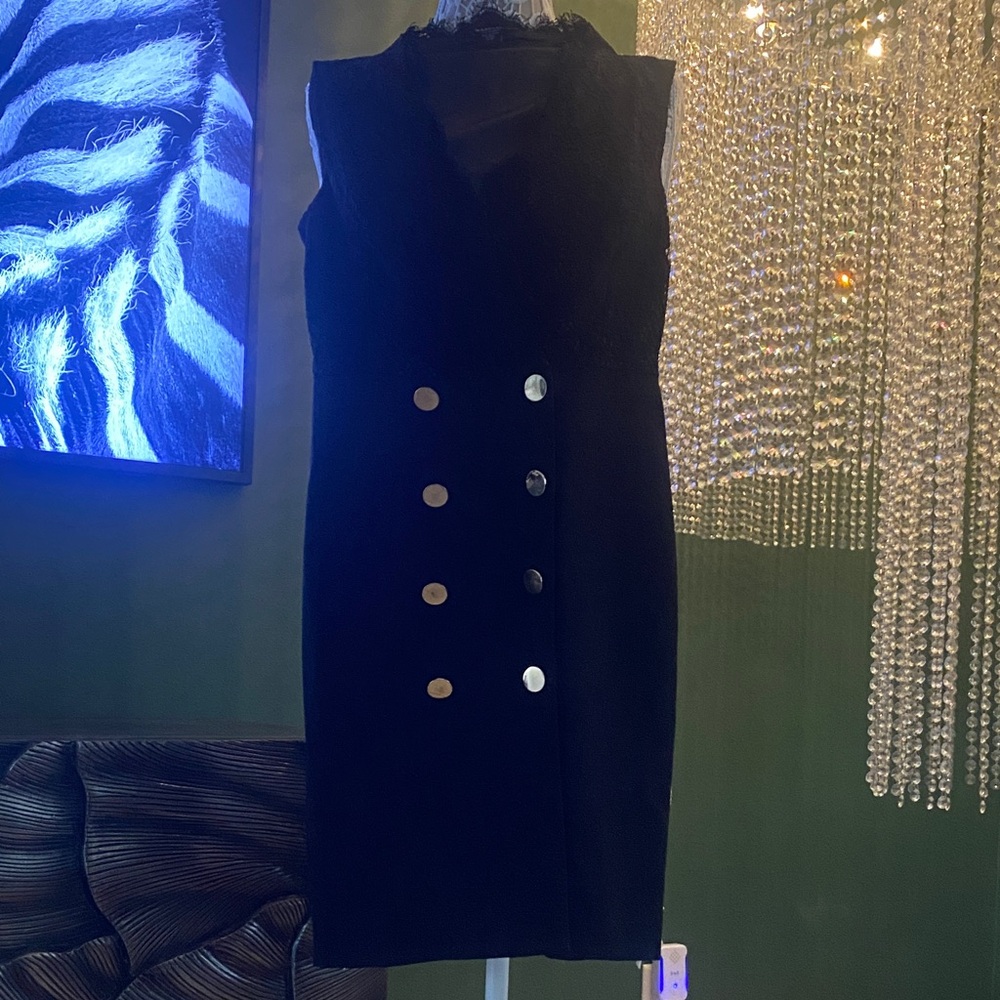 Marciano Black Midi Dress with Gold  Buttons